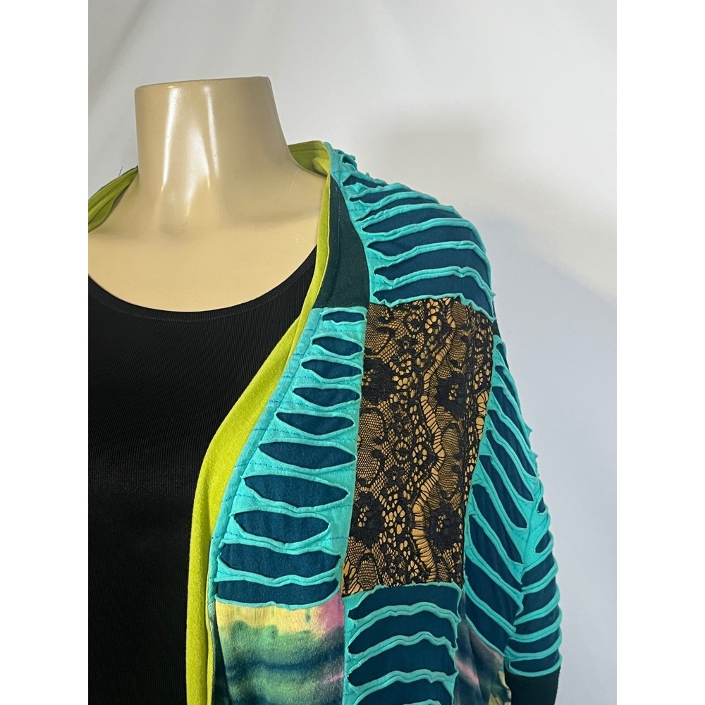 Rising International Womens M Boho Patchwork Razor Cut Lace Cardigan Multi-Color - Picture 3 of 14